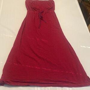 LOFT Red and Pink Striped Maxi Dress